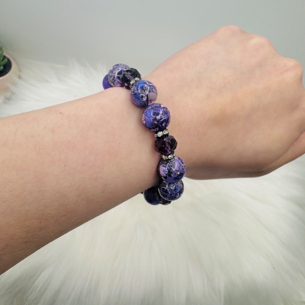 Large Beads Violet Statement Beaded Bracelet - image 4